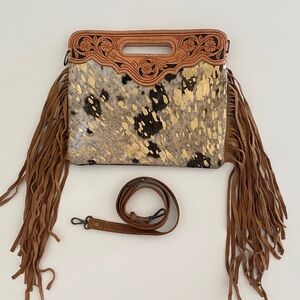 Western Chic Metallic, Cowprint & Tan Women's Fringe Bag